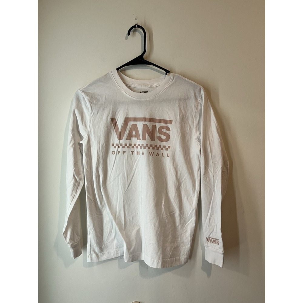Vans White Long Sleeve Tee with Tan Logo